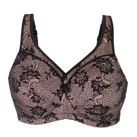 Set of 3! 42C Glamorise MAGIC LIFT Bra (COMFORT-STRAPS) Lace WIRELESS Black NEW - Picture 1 of 10
